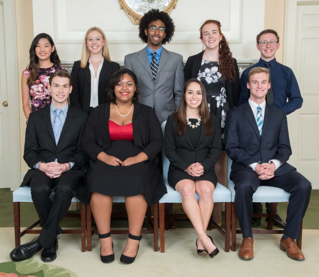 Spring 2018 Phillips Ambassador scholarship recipients gathered for a group photo at an event honoring the most recent scholarship recipients. Ambassador Phil Phillips recognized each scholarship recipient during a gathering of UNC Chapel Hill faculty and former scholarship winners at his home in Chapel Hill.