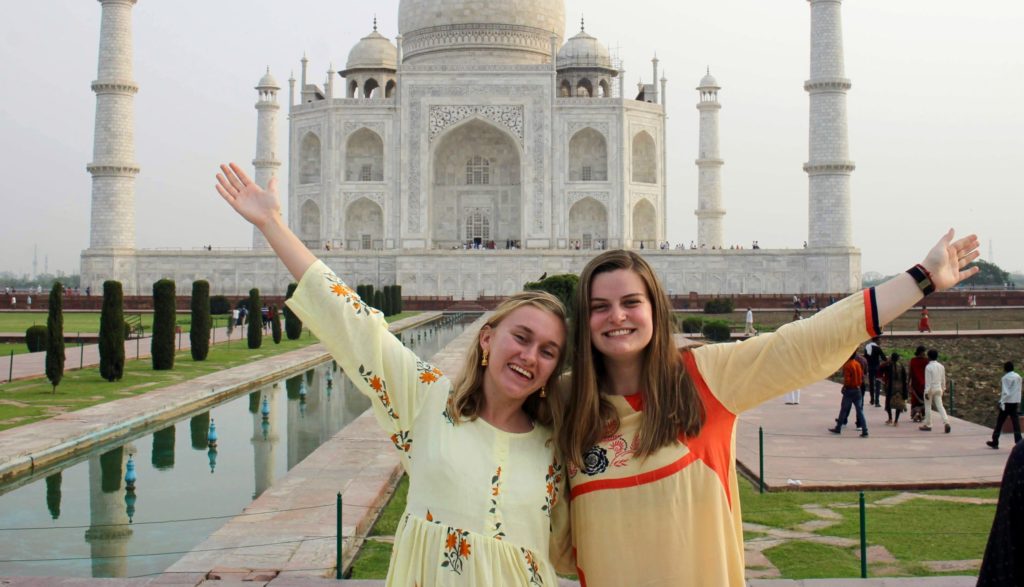 Allie Day (left) standing in front of the Taj Mahal, was part of the 20th summer for the UNC Summer in India program. (photo courtesy of Allie Day)