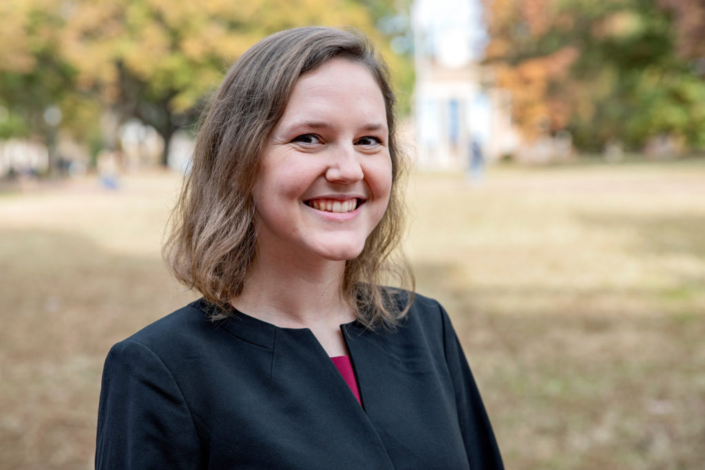 UNC senior Maggie Hildebran poses for a portrait on Polk Place on November 19, 2018, on the campus of the University of North Carolina at Chapel Hill. (Johnny Andrews/UNC-Chapel Hill)