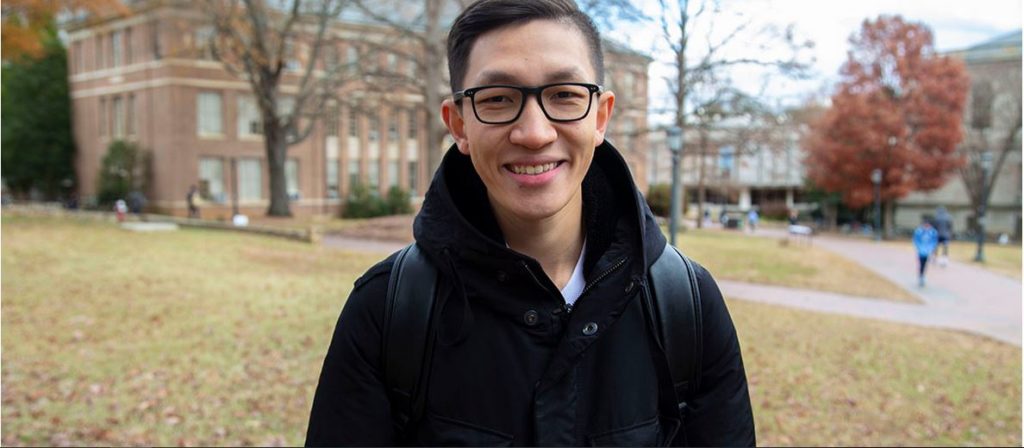 Conrad Ma on the campus of UNC-Chapel Hill.