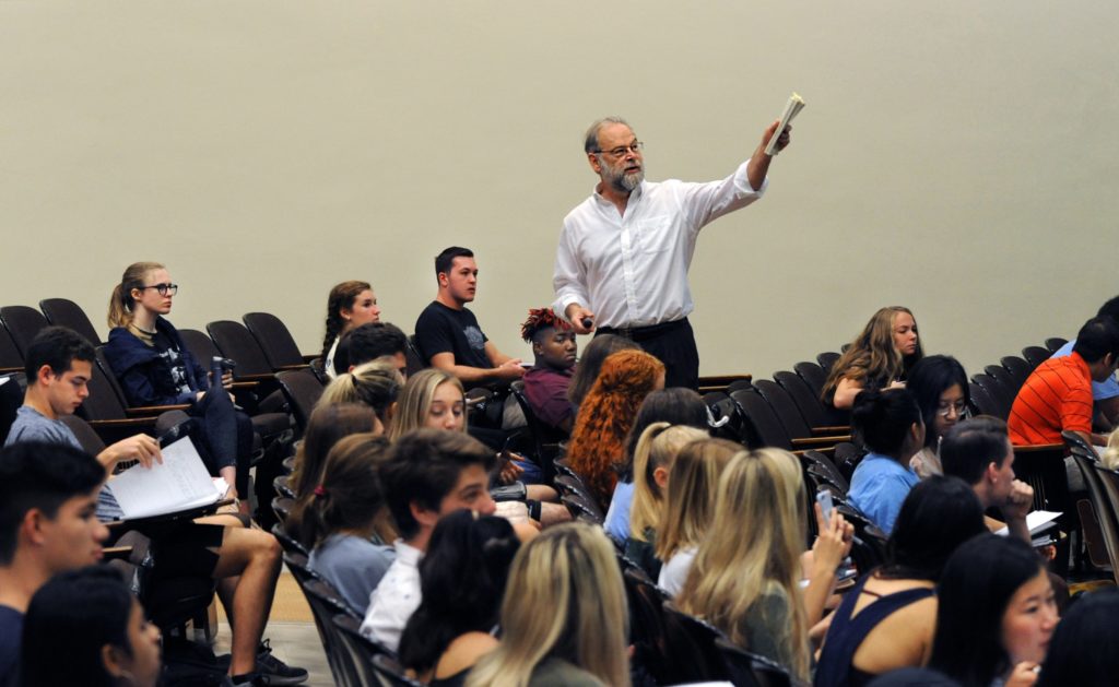 The new IDEAs in Action curriculum is designed to develop students’ overarching capacities to prepare them for citizenship, leadership, lifelong learning and the careers of the future. (photo by Donn Young) (photo of Prof. Geoff Sayre-McCord teaching in a classroom)