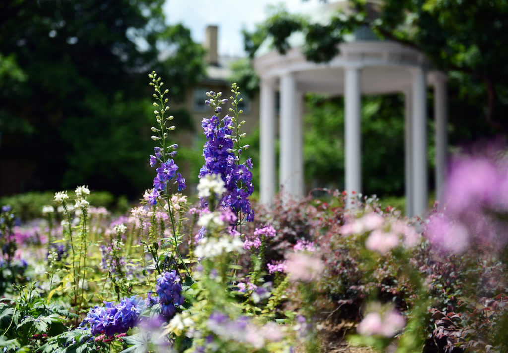 The Old Well, a campus landmark, is surrounded by the colors of late spring at the University of North Carolina at Chapel Hill. (Melanie Busbee/UNC-Chapel Hill)