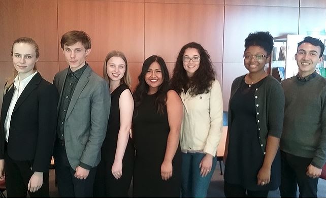 (From left to right) Anna Mee ‘19, Thomas (Souli) Fertitta-Boutis ‘19, Caroline Mueller ‘20, Andrea Cazales ‘19, Isabella Hernandez ‘18, Siani Antoine ‘20, Walter Vozzo ‘21.