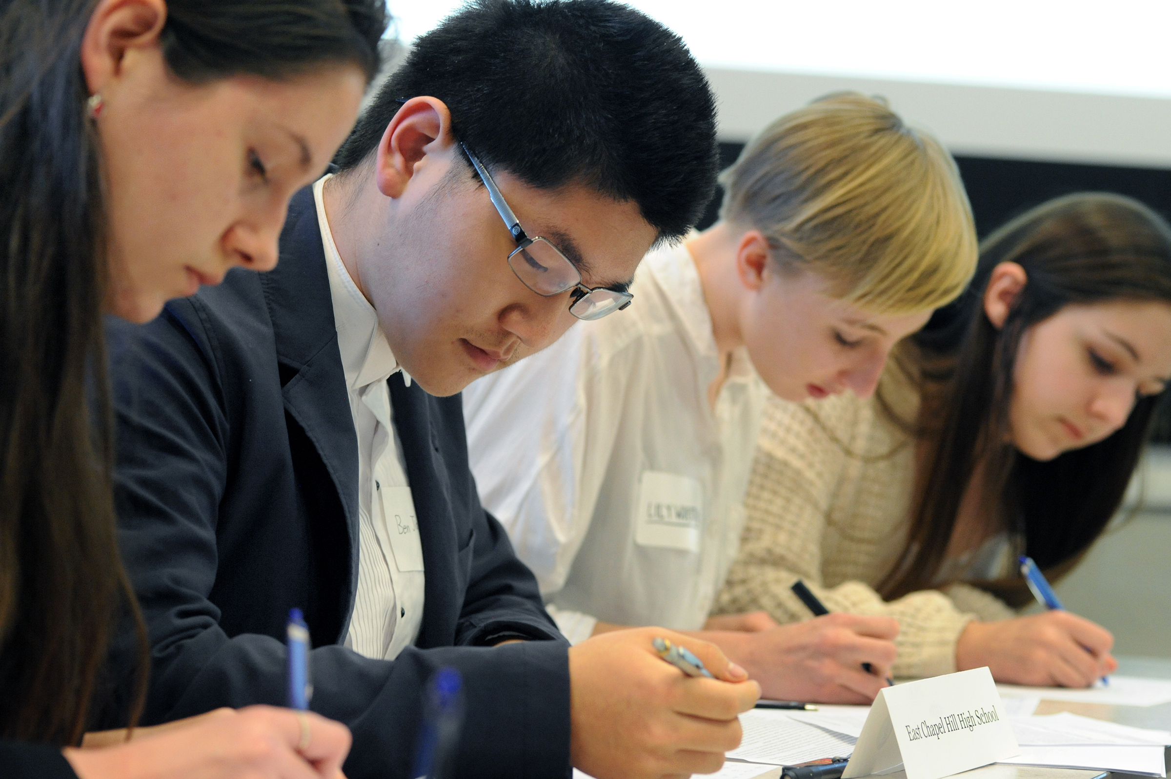 High school students came to Carolina Jan. 26 for the state-level Ethics Bowl, competing for a chance to attend the national event in April. (Photo by Donn Young.)