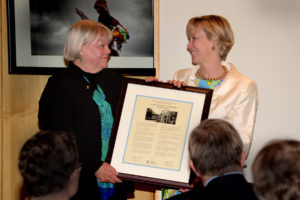 Bobbi Owen (left) with Dean Karen Gil. (photo by Will Owens)