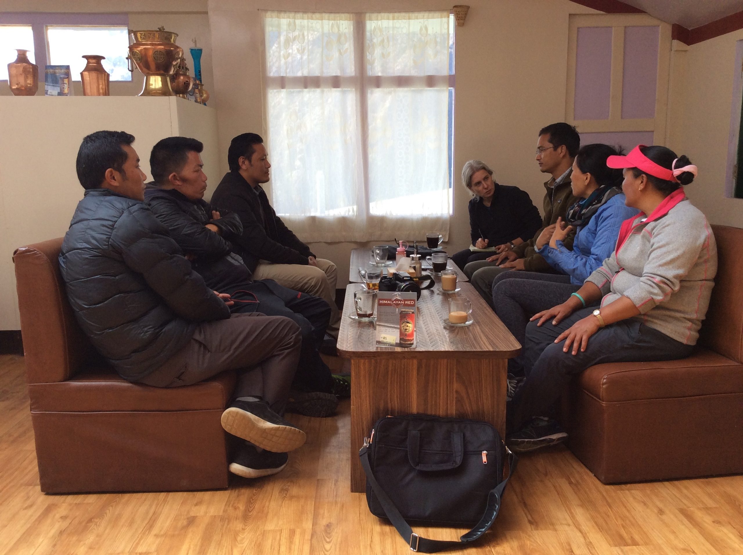 Leve meets with municipal officials in Namche Bazaar. (photo courtesy of Lauren Leve)