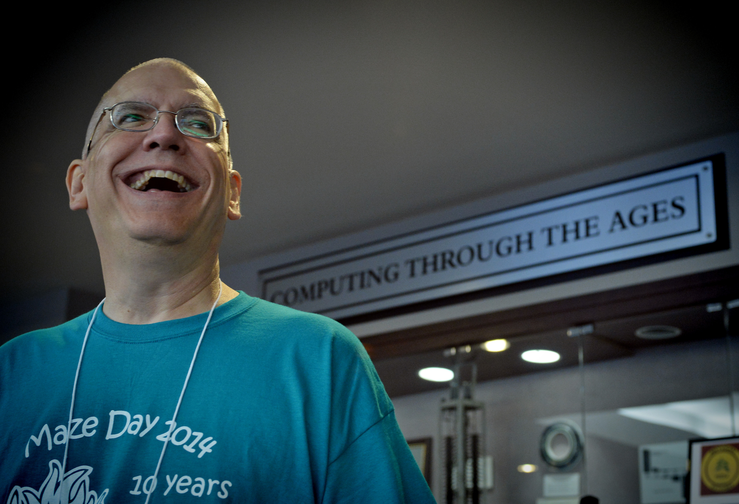 Gary Bishop watches as Maze Day participants arrive at the department of computer science. (photo courtesy of UNC-Chapel Hill)