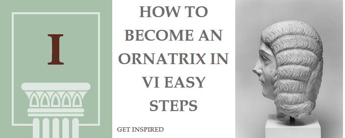 A dummy head is shown with the Roman numeral I and the words "How to Become an Ornatrix in VI easy steps"