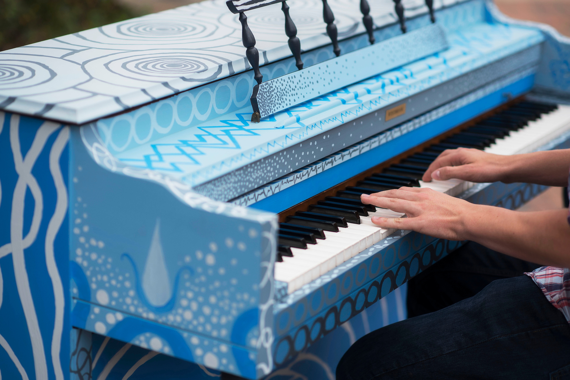 Ten colorful, painted pianos will be installed across campus for people to play. (photo by Jon Gardiner)