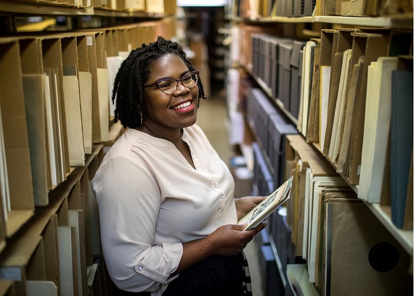 “When I think about my future goals it’s to try to understand the collection better,” Chaitra Powell says. (photo by Johnny Andrews, UNC Communications)