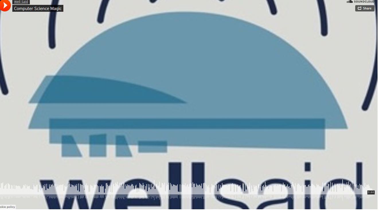 Screen capture shows the words "Old Well" and the dome of the Old Well and sound waves indicating that this is a podcast.