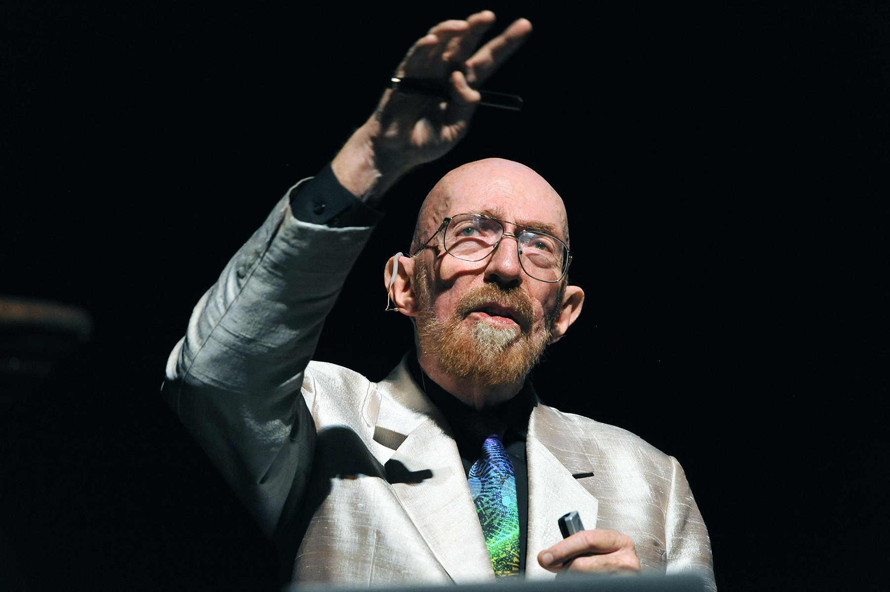 Thorne and his collaborators won the Nobel Prize in Physics in 2017. (photo by Donn Young) this photo shows a closeup of Thorne gesturing 