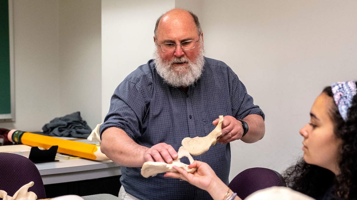 Anthropology professor Dale Hutchinson leads the course, which combines laboratory training, field projects, lectures, films, discussion and student presentations to teach students about the science of human skeletal analysis.