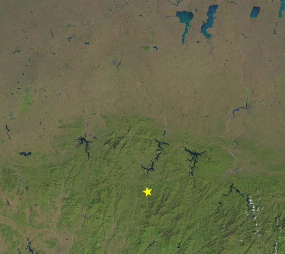 A NASA remote sensing image shows one of Conghe Song's study areas in China, indicated by a star.