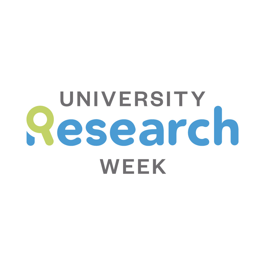 The words University Research Week are written in bold green and blue colors 