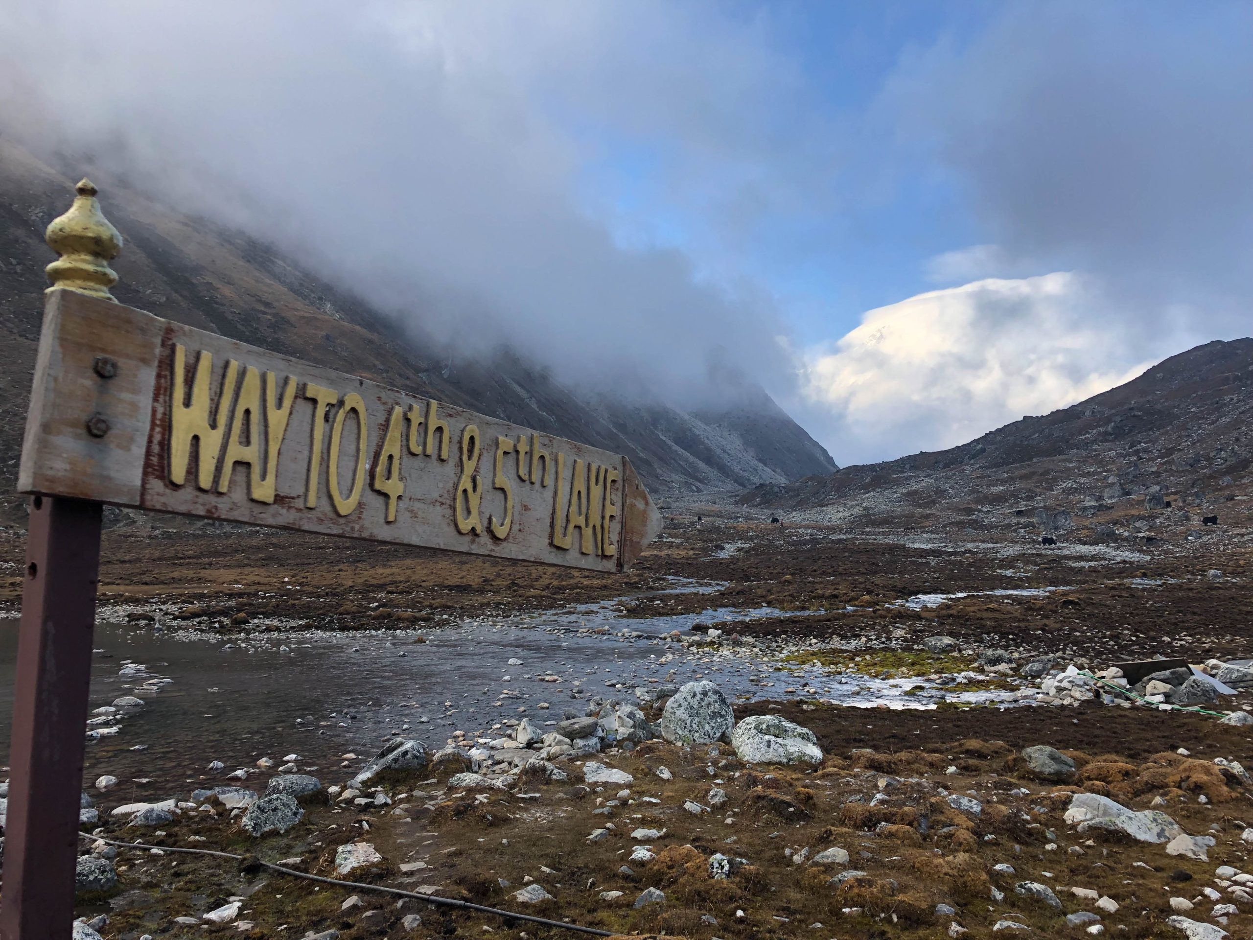 Signs point the way to the Gokyo Lakes. (photo by Emily Eidam)
